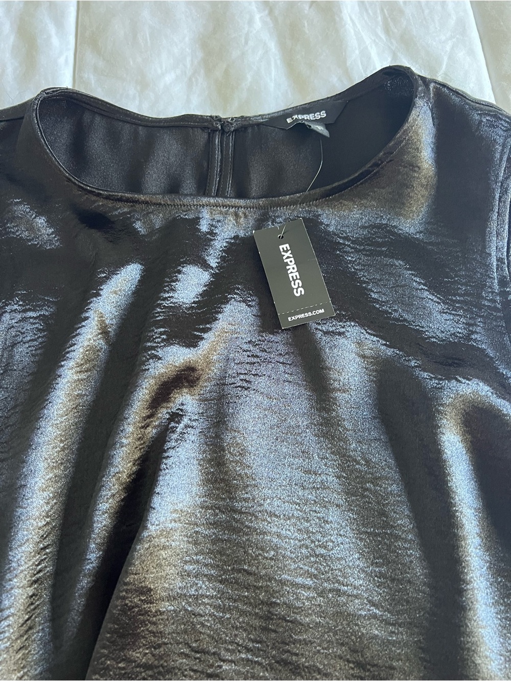 Express Black Shiny Satin Shell Top